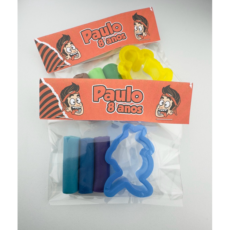KIT LEMBRANCINHA MASSINHA+ CORTADOR PERSONALIZADO/LEMBRANCINHA DE FESTA / ANIVERSÁRIO / ENALDINHO