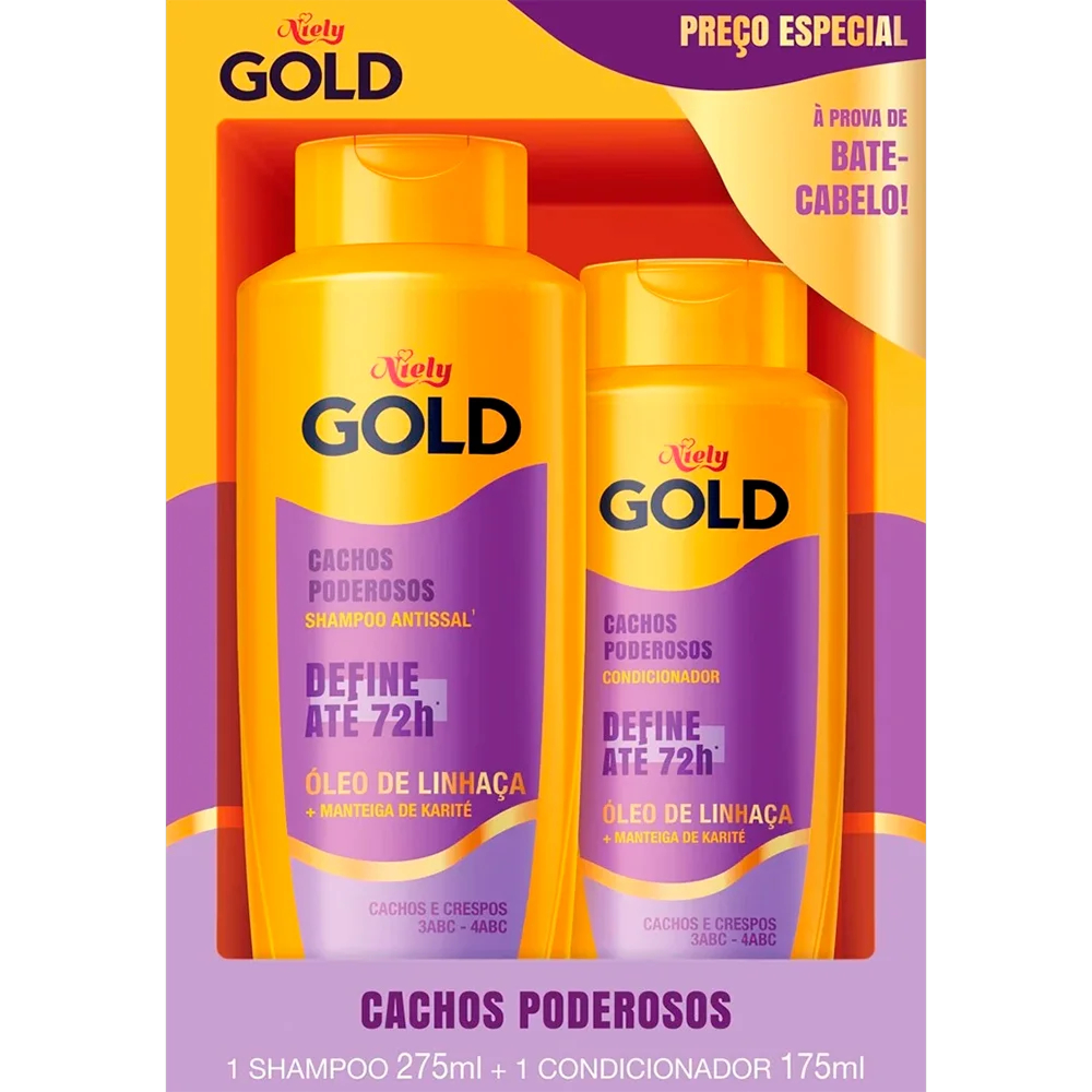 Kit Shampoo 275ml + Condicionador 175ml Niely Gold Cachos Definição