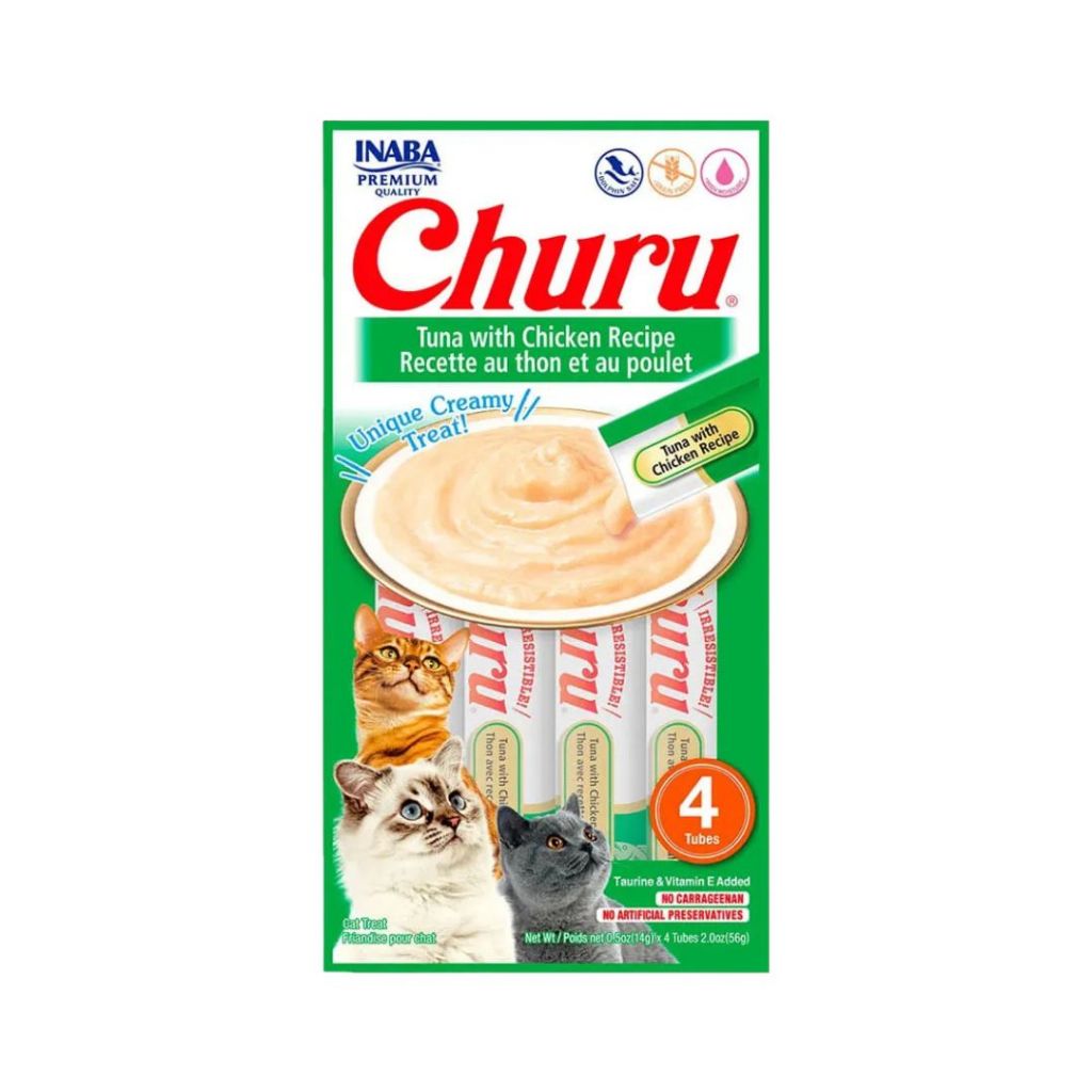 Petisco Cremoso Churu Para Gatos Sabor Atum e Frango 56 4 Tubinhos