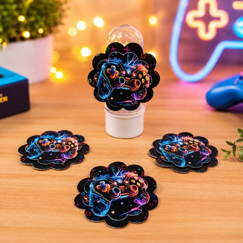 ENVIO RÁPIDO - Aplique Escalope 3D Vídeo Game Neon - Personalizados no Tema - Lembrancinha de Festa - Decoração