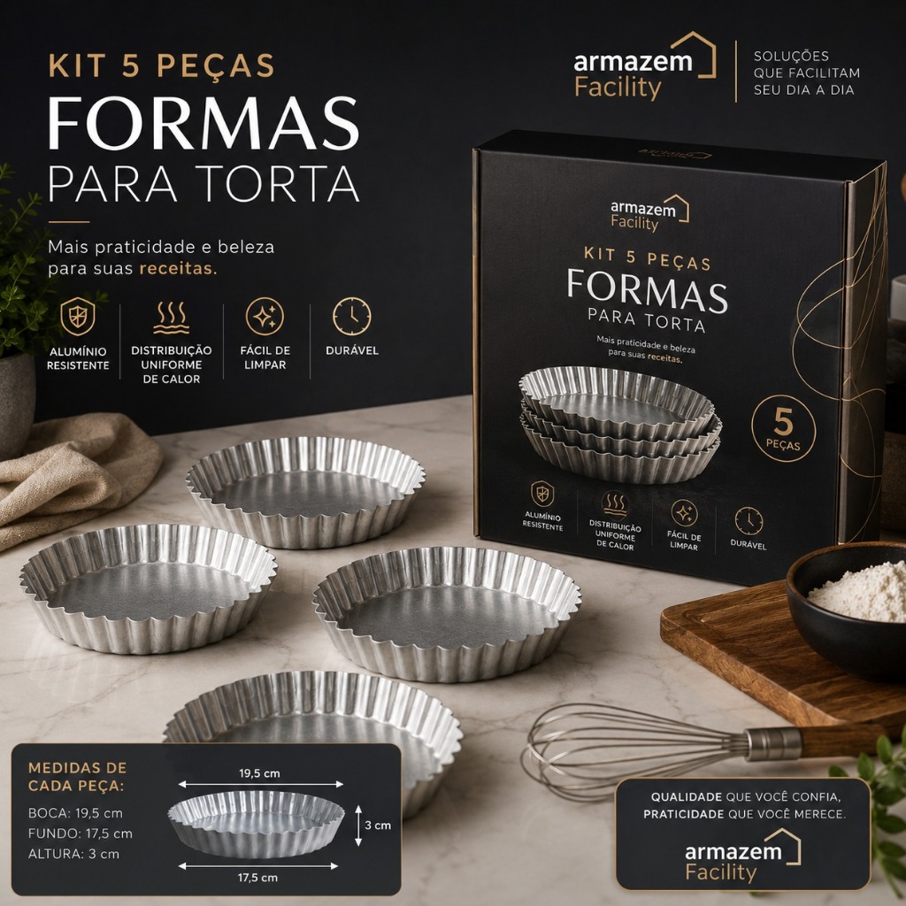 Kit C/3 Forma Torta Crespa 19,5 Aluminio