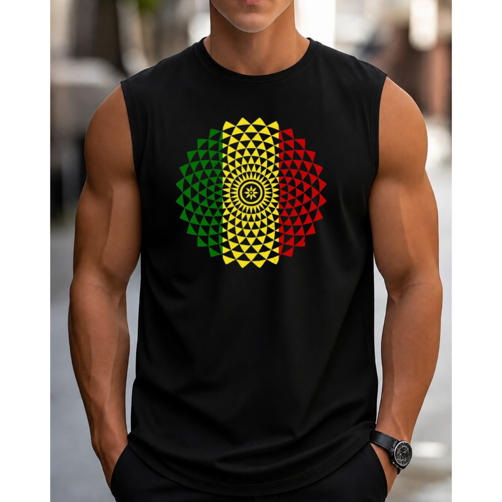 Cavada Camiseta Regata Machão masculino Estampada REGGAE ESPIRAL 100% Algodão para Academia e Treino