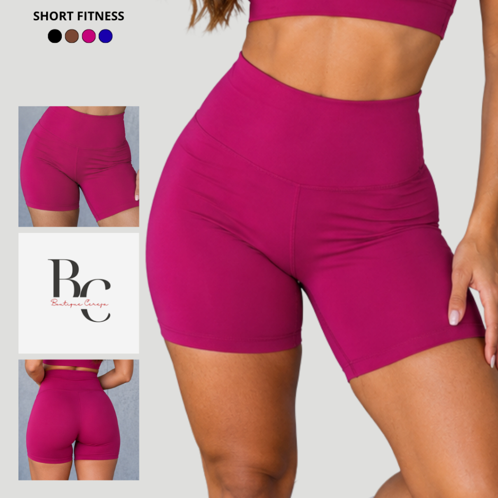 Shorts Feminino Fitness Zero Transparência Academia Elástico Confortável Cós Cintura Alta