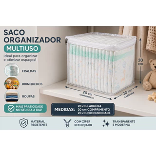 Kit 3 Organizadores 20x20x20 para Guardar Lençol Roupas Íntimas e Fraldas Embalagem Pvc Saco Multius