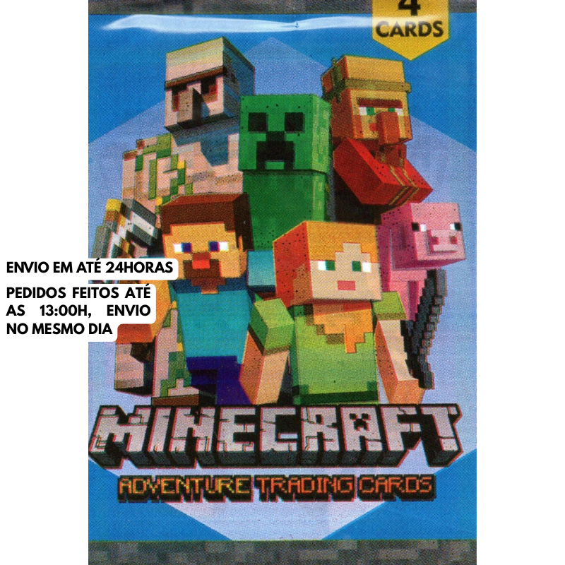 Kit Cards Minecraft Pacotes Fechado OL Kits com 24, 48, 100 ou 200 Unidades Cartas Surpresa Festa Infantil