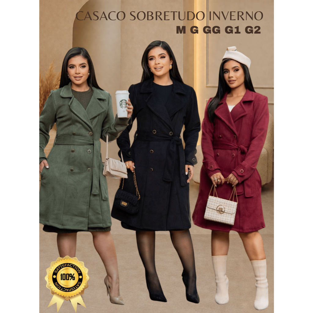 Casaco Sobretudo Feminino Grosso Inverno Outono