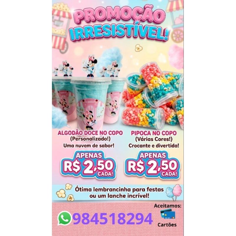 Algodão e pipoca doce na promoção todos os temas, escolha o tema de sua festa  , não fique de fora peça já o seu