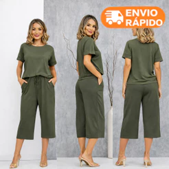 Conjunto Blusa + calça pantacurt malha