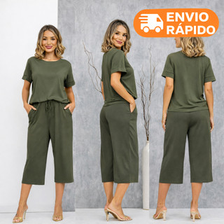 Conjunto Blusa + calça pantacurt malha