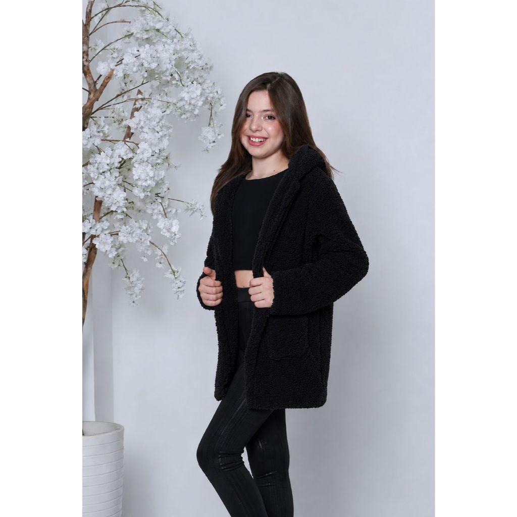 Casaco Infantil Feminino - Conforto e Estilo com Capuz e Bolso, Tamanho 10, 12, 14