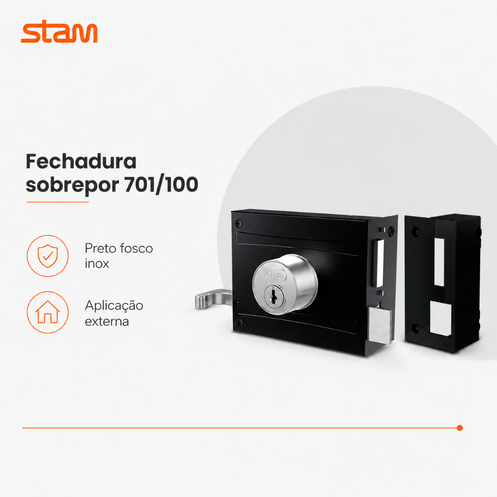 Fechadura Portão Sobrepor Stam 701/100 Com 2 Chaves