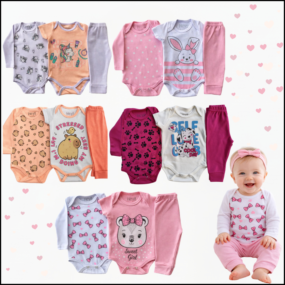 Body de bebê menina sortido conjunto para bebê roupa de bebê tamanho RN ao GG