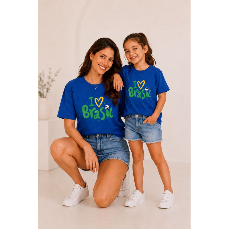 Camisetas familia Brasil monte seu kit copa do mundo feminina masculina adulto e infantil Algodão look família torcedora