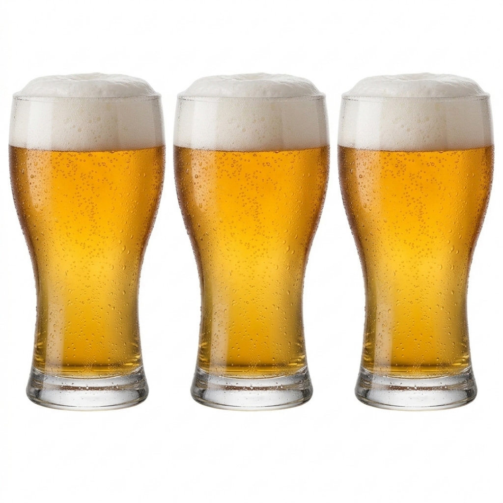Jogo De 3 Copos Para Cerveja 285ml Vidro Bares Restaurantes Branco