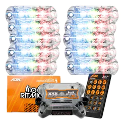 Kit 10 Strobo AJK 3.0 6W RGB Digital Endereçável e Ritmico Faróis 6W + Controle 38 Mil Efeitos