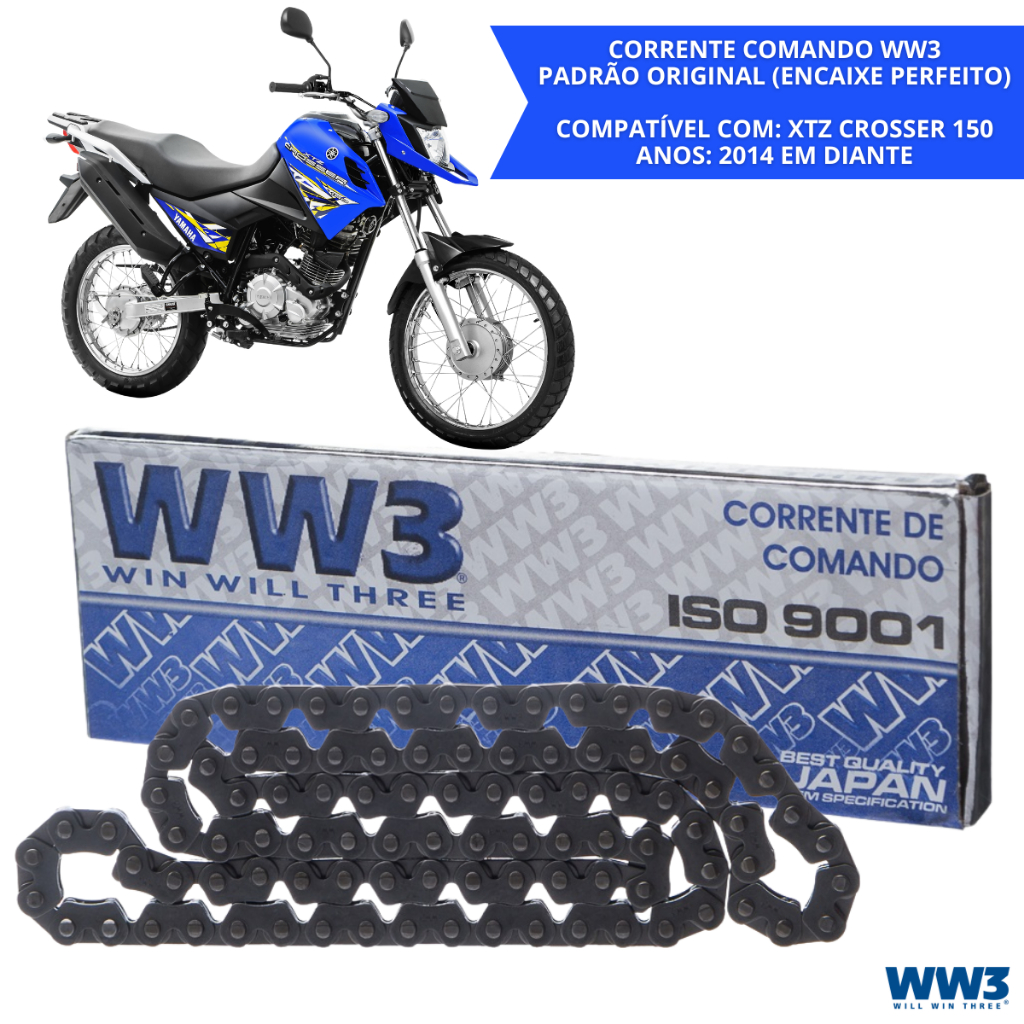 Corrente Comando Moto 96 Elos Yamaha Fazer 150 2014/ Crosser 150 Factor 150 2016/ YBR Factor Inj 2017/ WW3