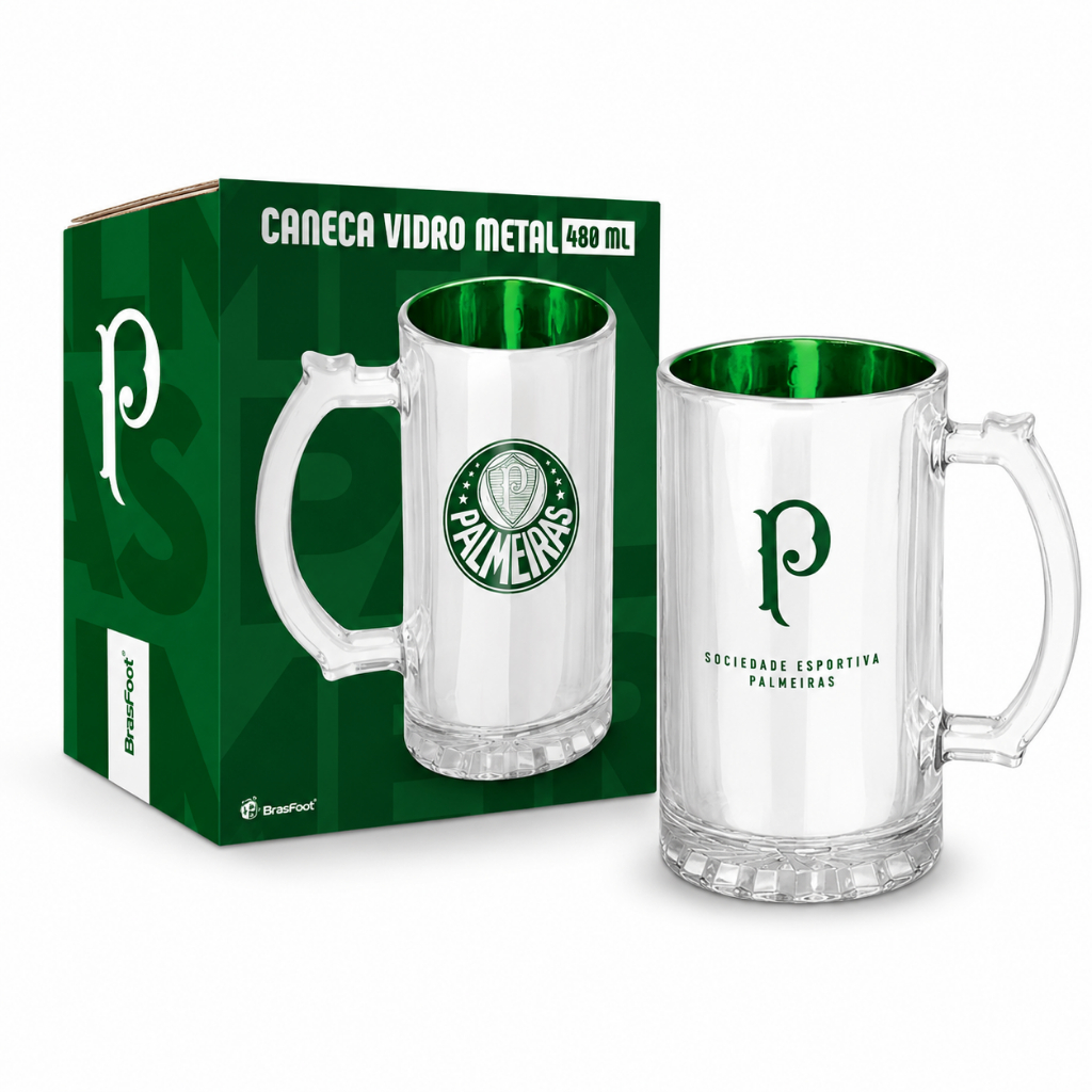 Caneca de Vidro Metálica do Palmeiras Canecão Espelhado de Luxo Verdão Original