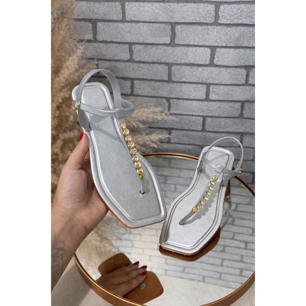 Sandália Feminina Rasteirinha Luxo com Strass e Pedrarias – Confortável e Elegante
