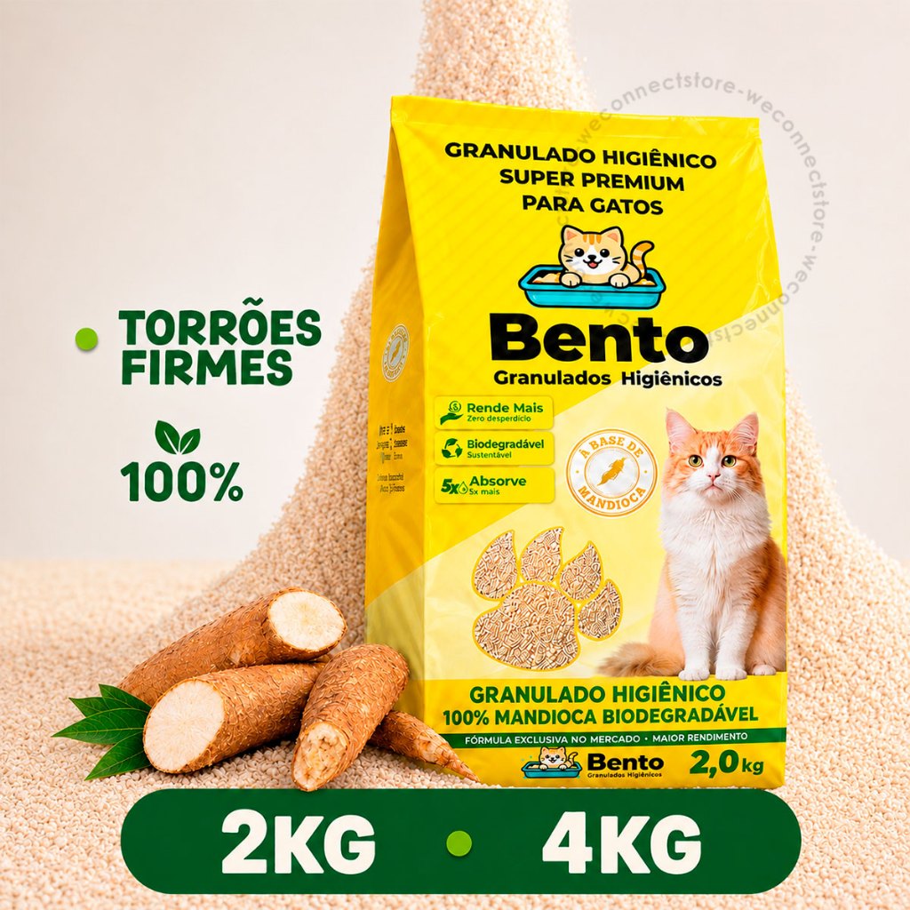 Areia de Gato Mandioca Mandioca Grão Grossos Biodegradável 2 a 4 KG Descarta no Vaso Sanitário
