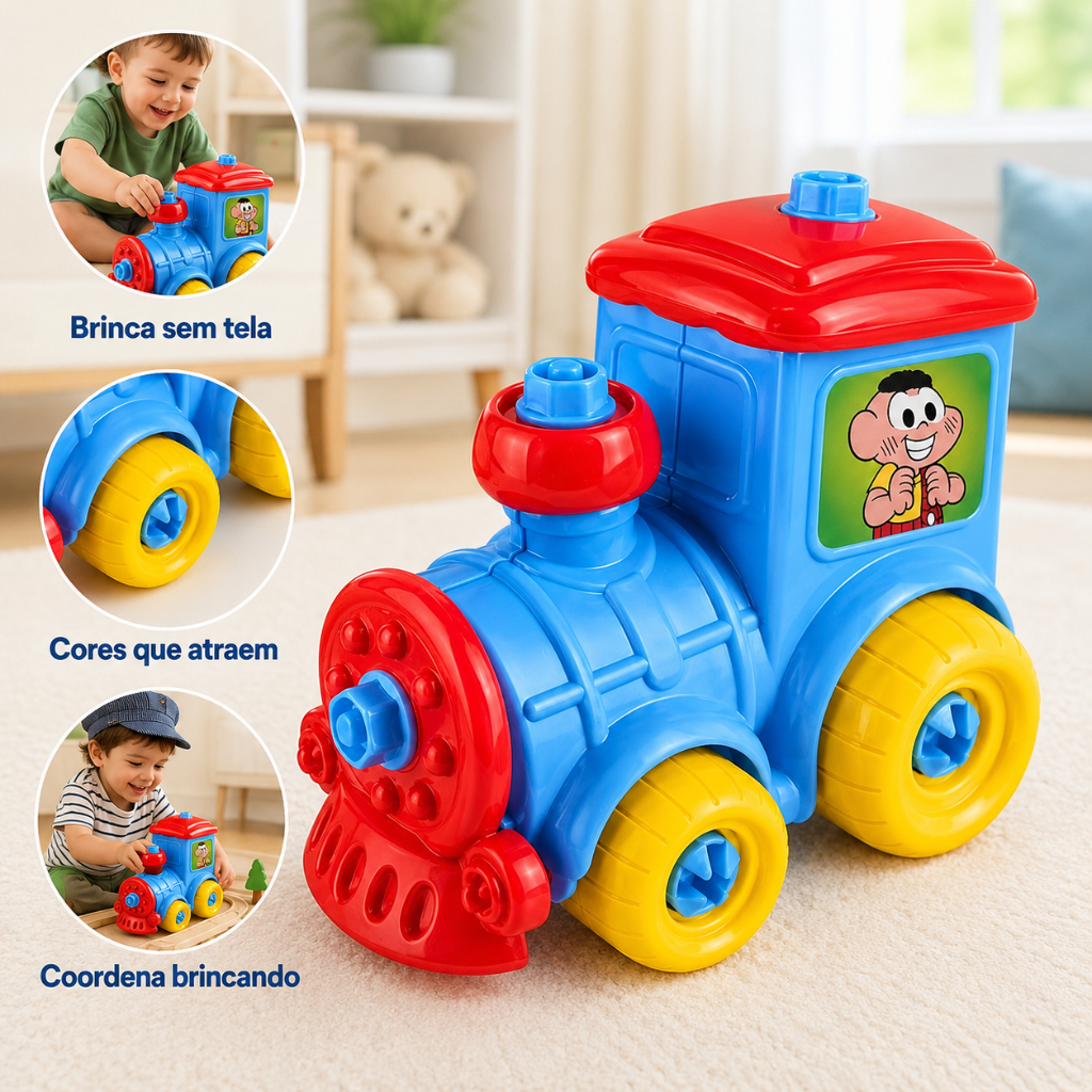 Trenzinho Infantil Cascao Brinquedo Educativo Seguro Colorido Diversao Garantida