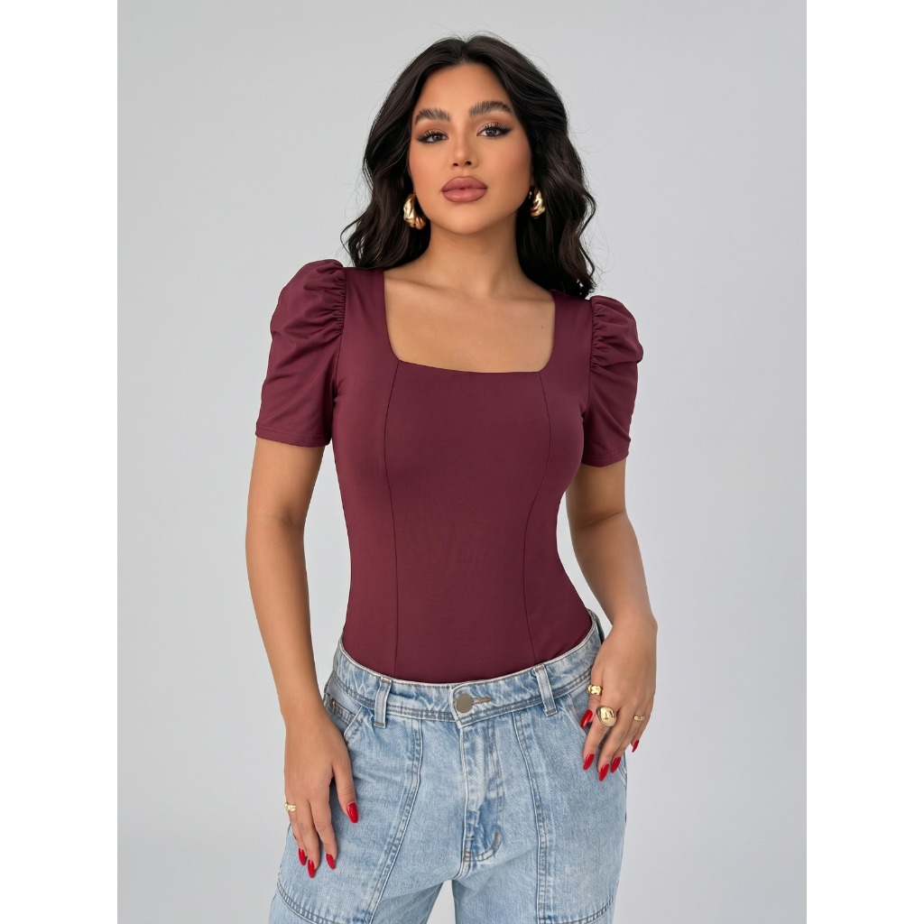Body Feminino Com Bojo Manga Bufante Princesa Blusa Tamanho Único Branco Preto Marrom Nude Marsala