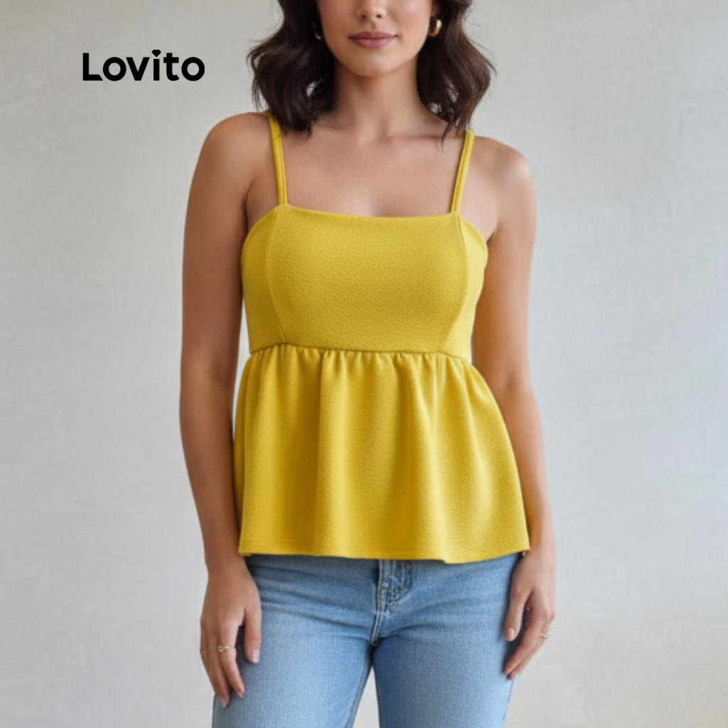 Lovito Blusa Bata Amarela Alcas Moda Feminina BRTKB989BRL1019