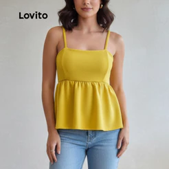 Lovito Blusa Bata Amarela Alcas Moda Feminina BRTKB989BRL1019