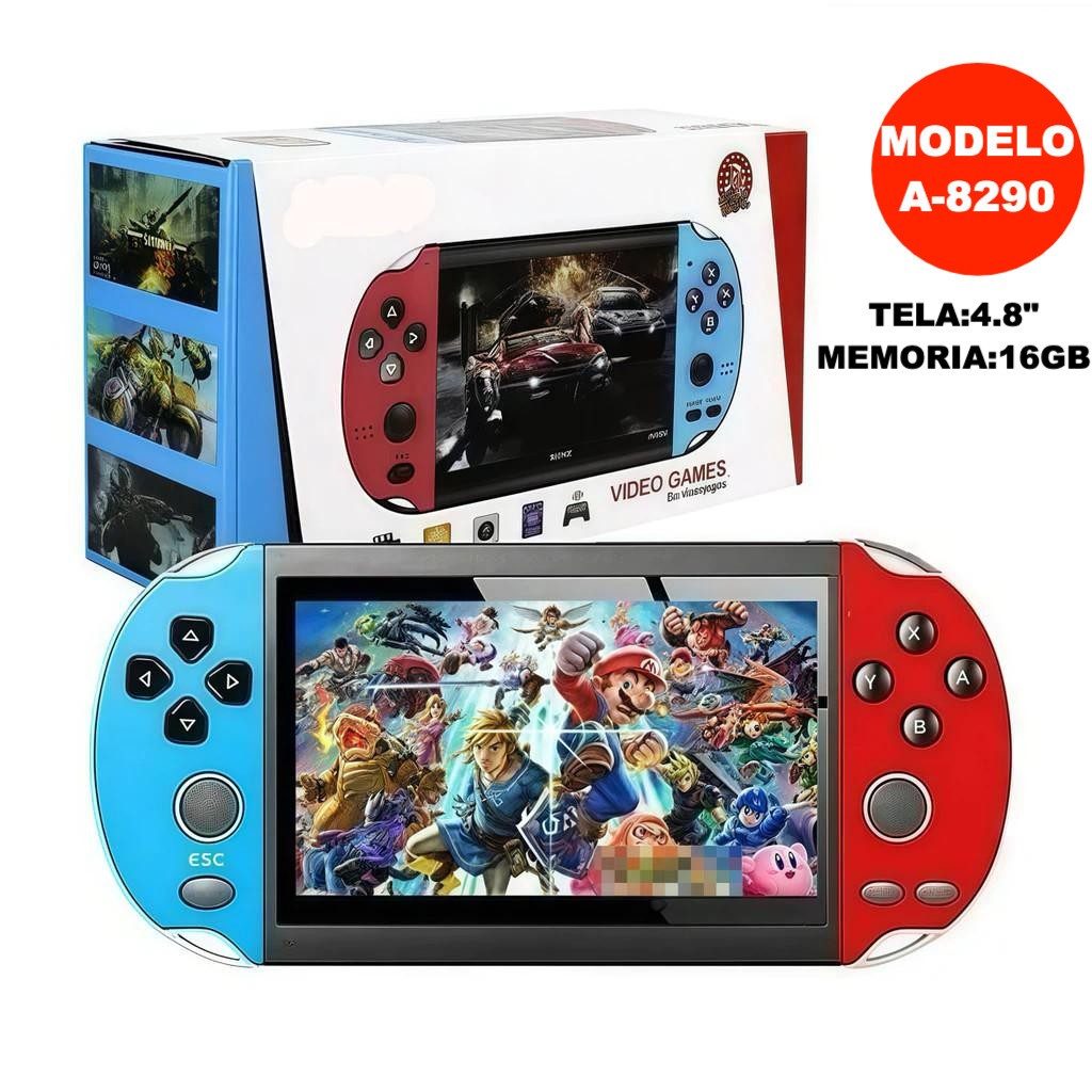 Videogame Portatil A-8290 4.8"/LH-5 6.5" PSP +5000 Jogos Retro 16GB,Console de Mão Memoria Expansivel