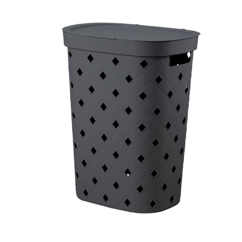 Cesto de Roupas com Tampa Puffer 49 L Cinza Chumbo Coza