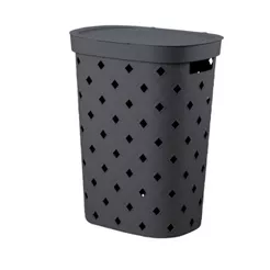 Cesto de Roupas com Tampa Puffer 49 L Cinza Chumbo Coza