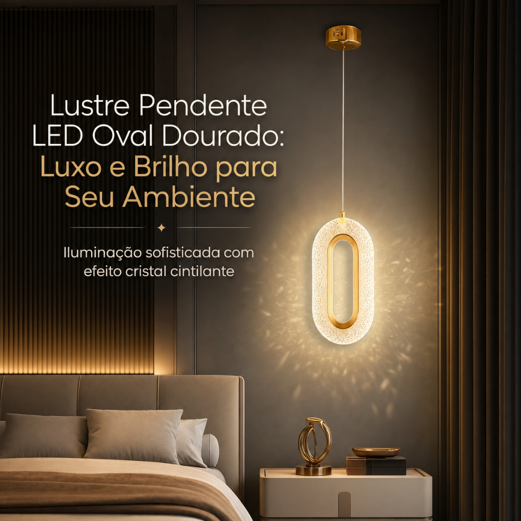 Lustre Pendente Cristal Oval Elipse Moderno Dourado Luminária 7w Bivolt 3 Cores Lustre para Corredor Sala Quarto Cozinha