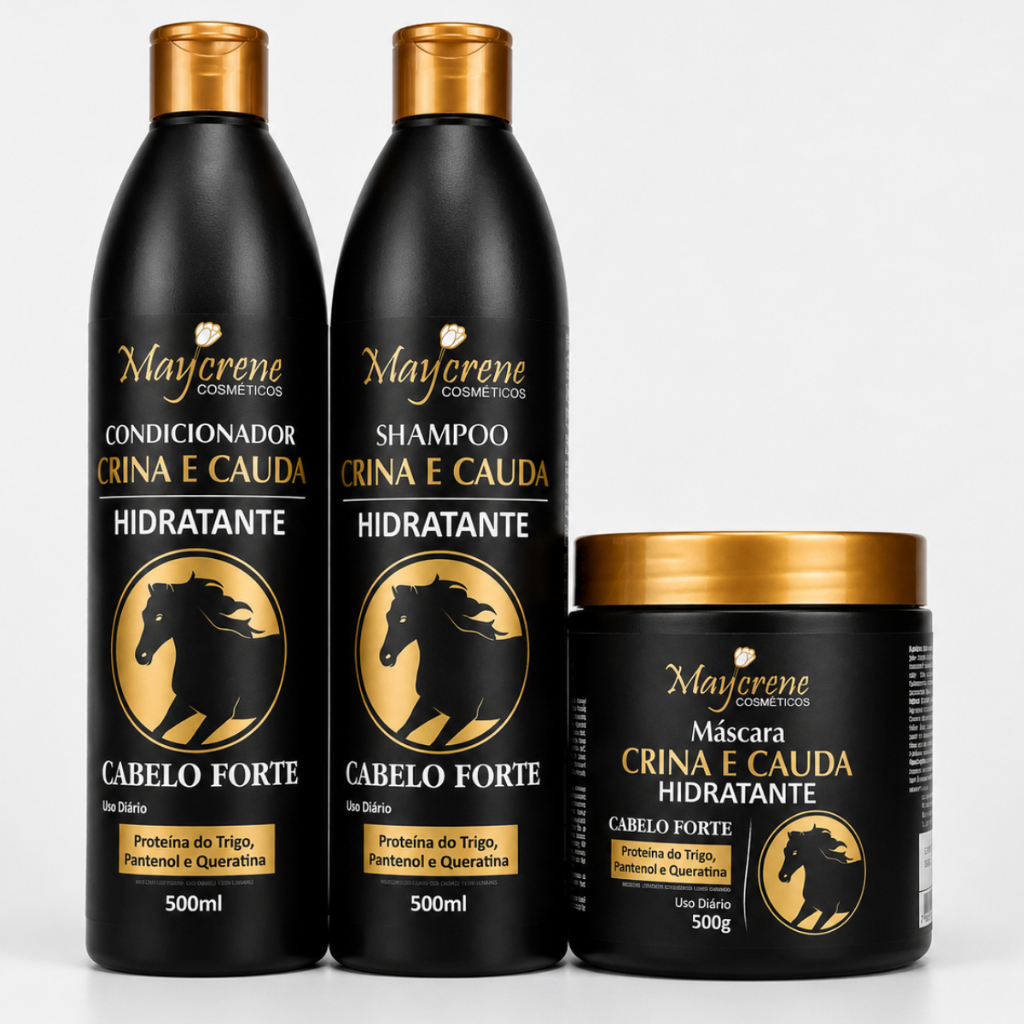 Kit Crina e Cauda Crescimento Shampoo Condicionador Máscara de hidratação Cabelo Forte Maycrene