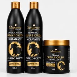 Kit Crina e cauda Shampoo Condicionador Máscara de hidratação Crescimento Cabelo Forte Maycrene