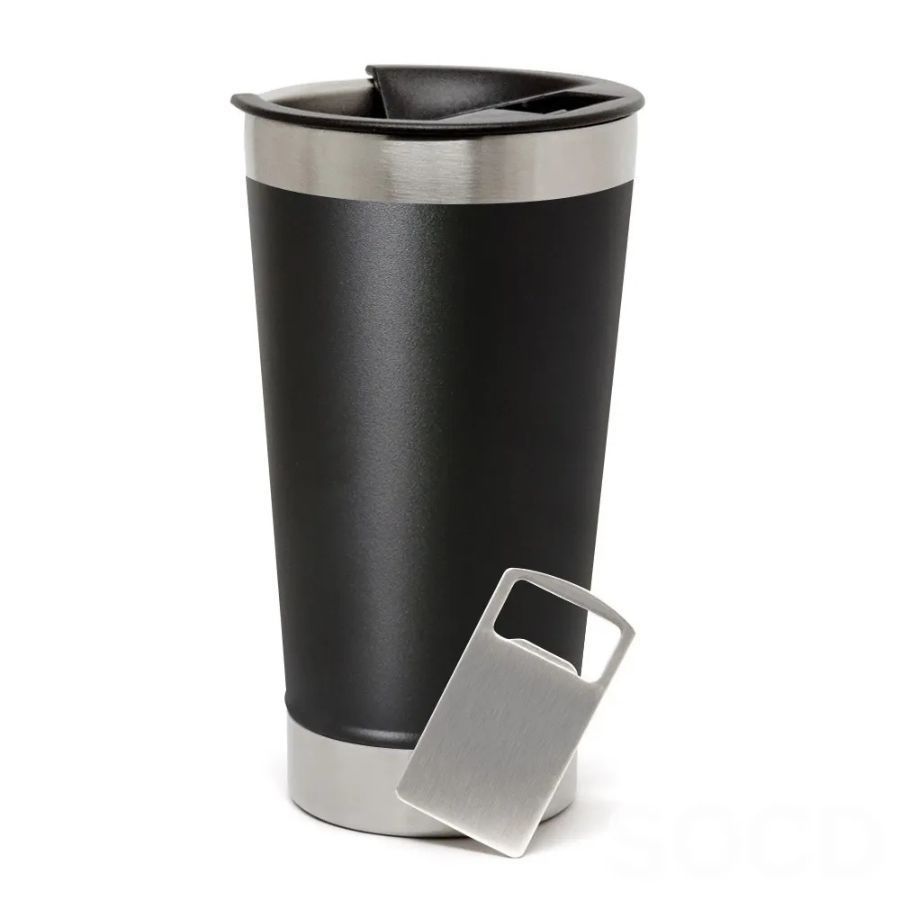 Copo Térmico 473ml MS986 para Laser Aço Inox Preto Fosco com Tampa e Abridor