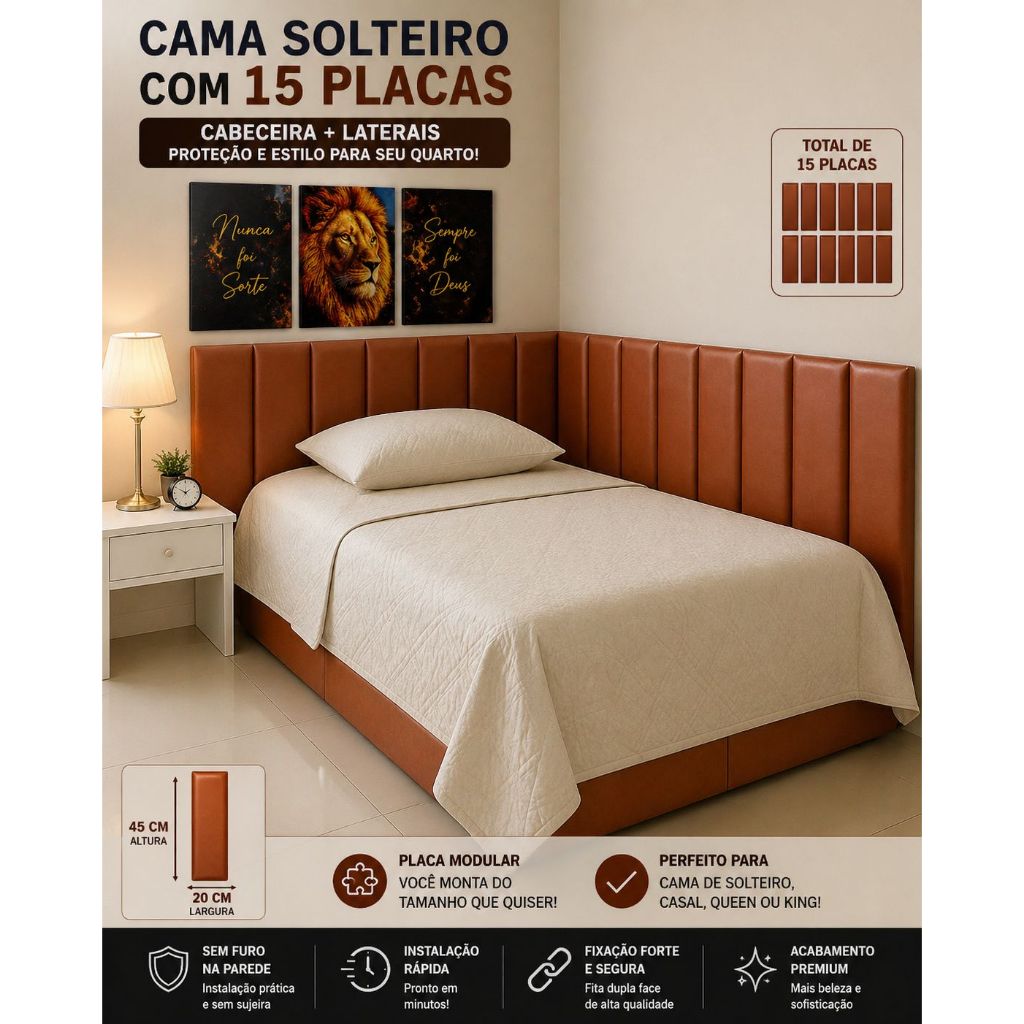 KIT CABECEIRA CORINO CAMA BOX EM L SOLTERIO CASAL QUEEN KING QUADRO DECORATIVO LEÃO DECORAÇÃO QUARTO