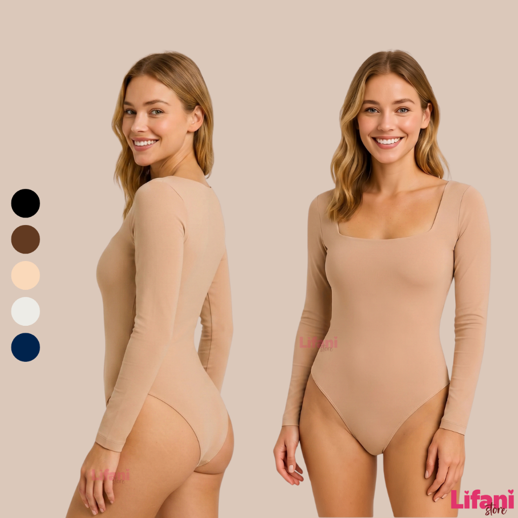 Body Manga Longa Decote Quadrado Suplex Forro Duplo Collant