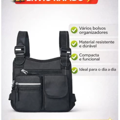 Bolsa Pochete Peitoral Tática Masculina Impermeável Preta Versátil - Bolsa de Peito Esportiva