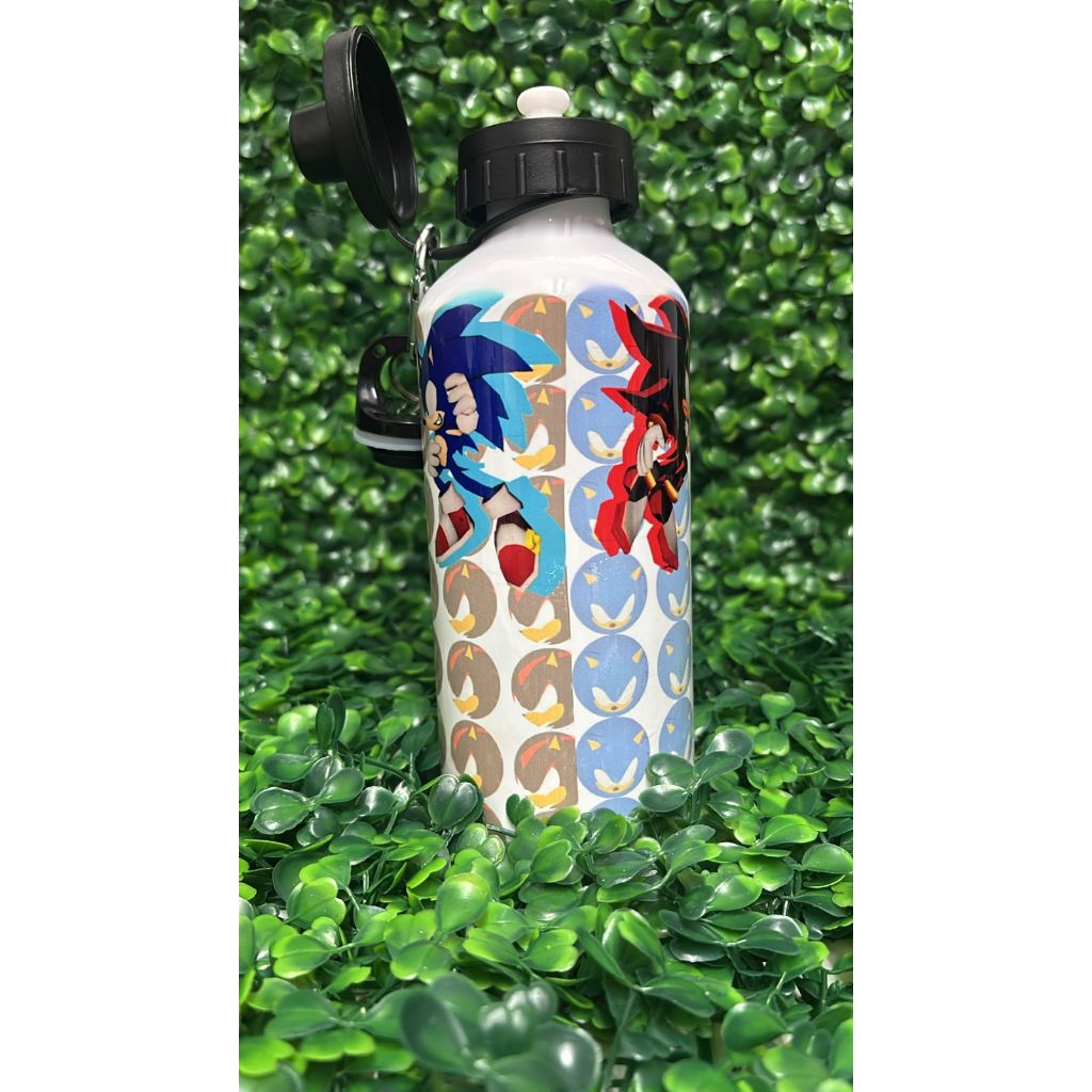 Garrafa Personalizada Sonic e Shadow com Nome 600ml Alumínio Squeeze Cantil Escolar Infantil Gamer