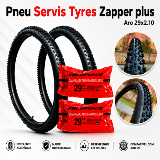 Pneu Bicicleta Servis Tires Zapper Plus aro 29x2.10 com Cravo MTB Bike e Câmara de ar veloforc schrader aro 29x1.95