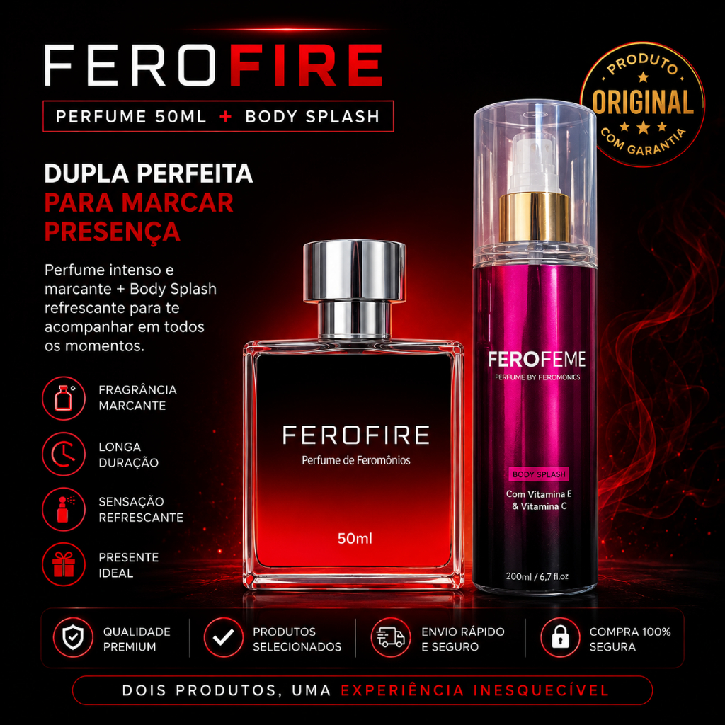 Kit para o casal Ferofire perfume Ferofire masculino + Body splash ferofeme feminino
