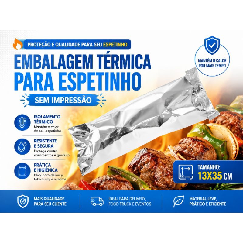Embalagem Térmica Para Espetinho de churrasco Saco Envelope Metalizada sem impressão