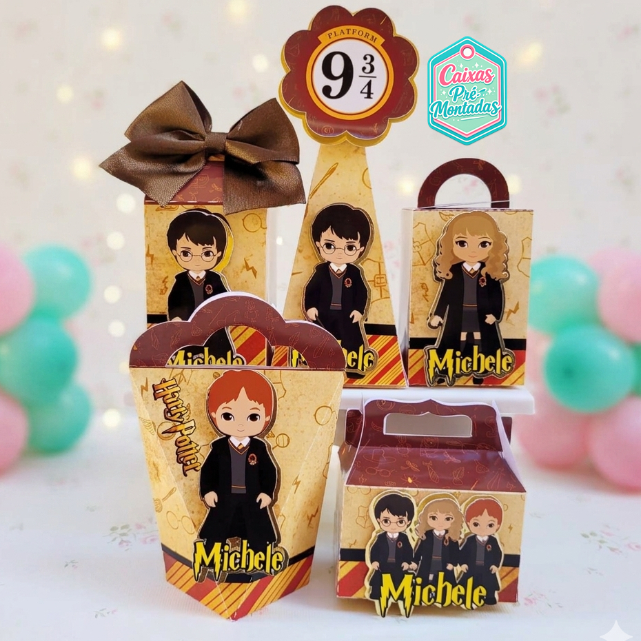 Kit Caixinhas Personalizadas Harry Potter Apliques 3D Lembrancinha Festa Infantil Aniversário