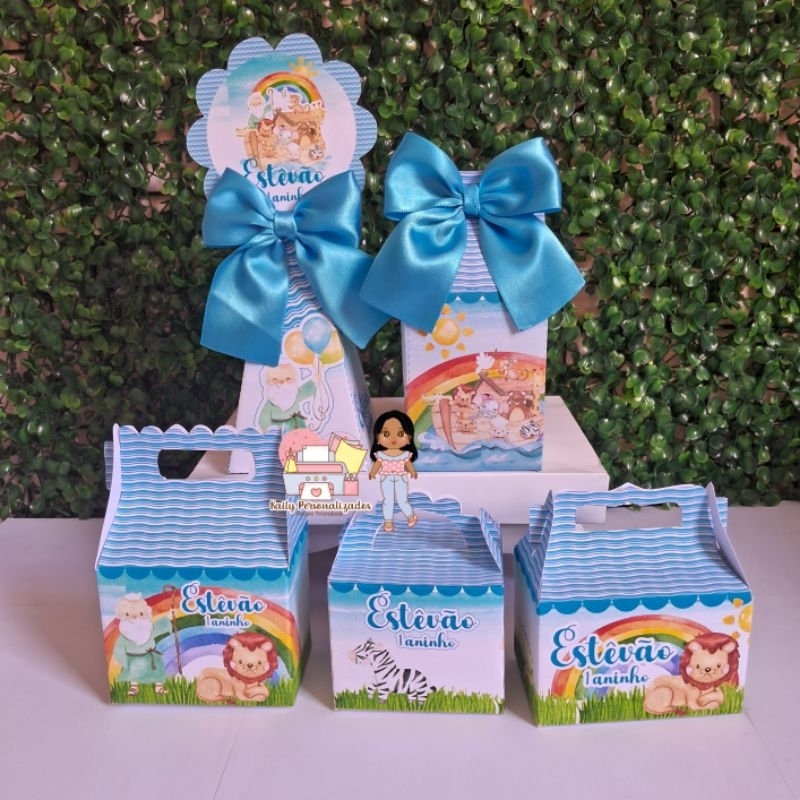 Caixinhas Personalizadas Arca de Noé azul/ Festa  Lembrancinha Aniversário infantil