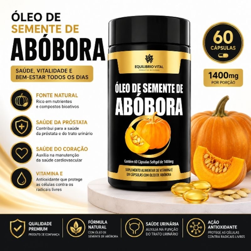 Óleo de Semente de Abóbora 60 cápsulas 1400mg Equilíbrio Vital - Saúde Masculina Natural