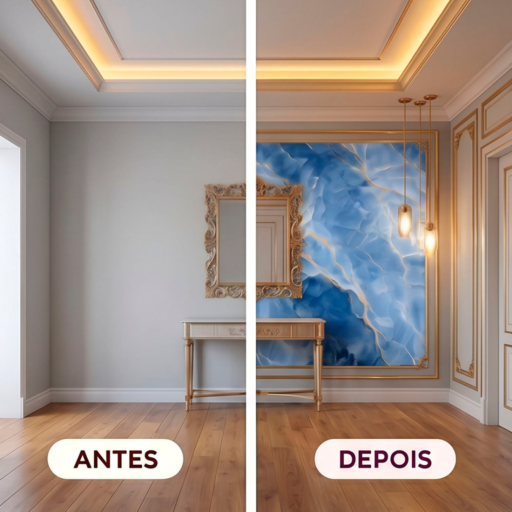 Papel de Parede Adesivo Mármore Azul Luxuoso Para Sala Hall Banheiro — imagem 2 de 2