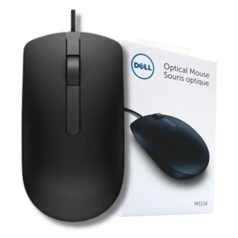 Mouse Óptico Dell, 1000 Dpi, Usb, Preto Com Fio - Ms116Mouse Dell Wire Souris Filaire Dell