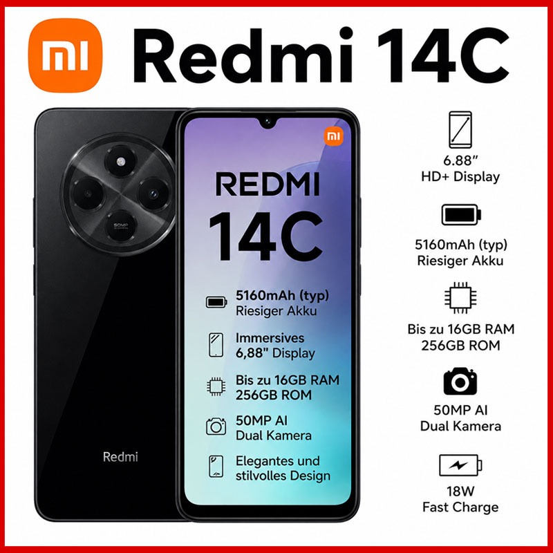 Celular Xiaomi Redmi 14c 256gb 8gb Ram / 128gb 4gb Ram Dual Sim Cor Blue Meet