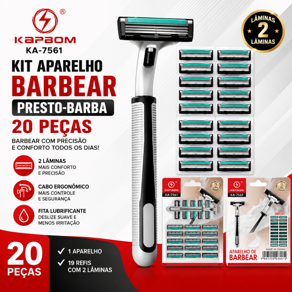 Aparelho De Barbear 22 Peças Refil Navalha 3 Lâminas Com Fita Lubrificante
