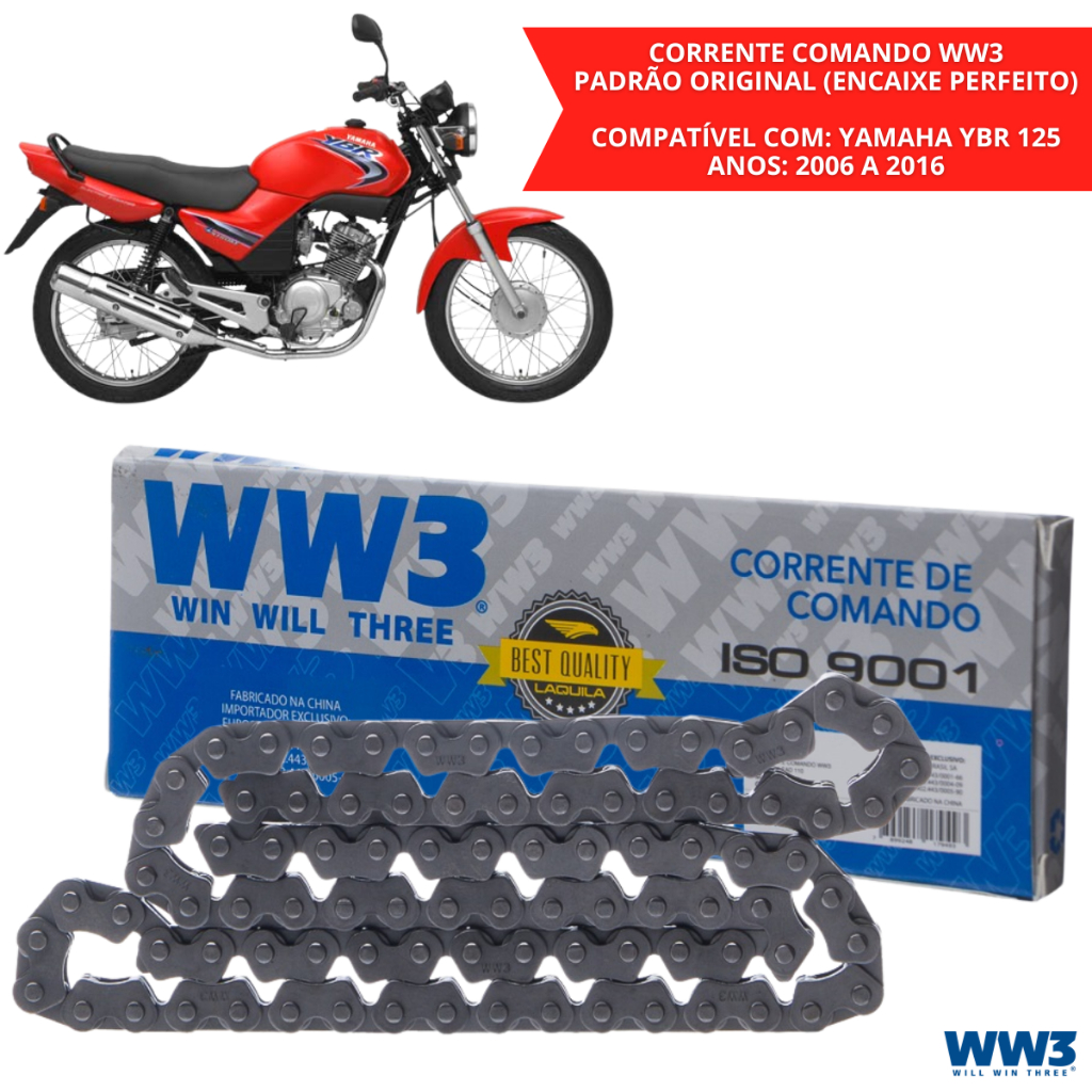 Corrente Comando 90 Elos Yamaha YBR 125 Factor Yamaha XTZ 125 2006 A 2016 Corrente Motor Alta Qualidade WW3