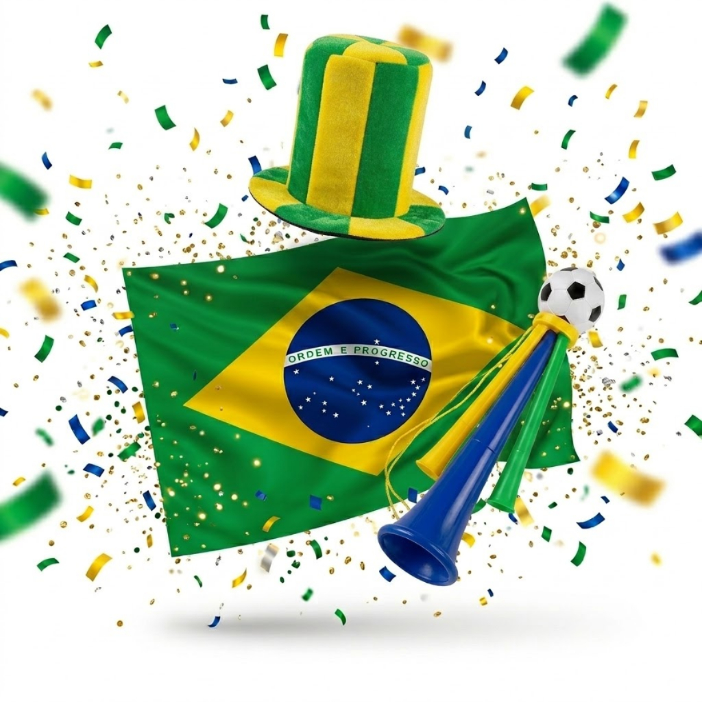 Kit Torcedor Brasil Copa Do Mundo Bandeira Cartola Corneta